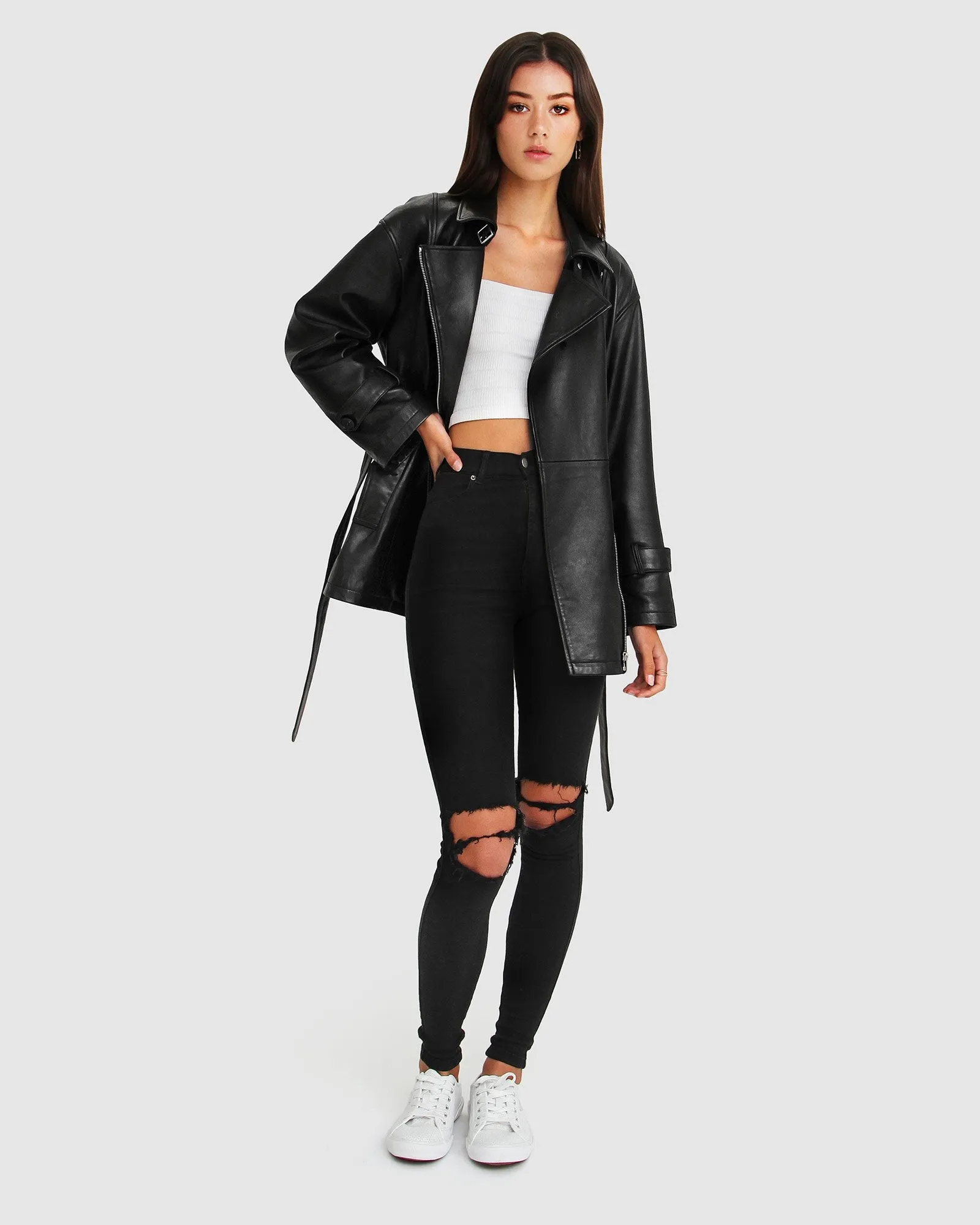 BFF Gürtel-Lederjacke - Schwarz