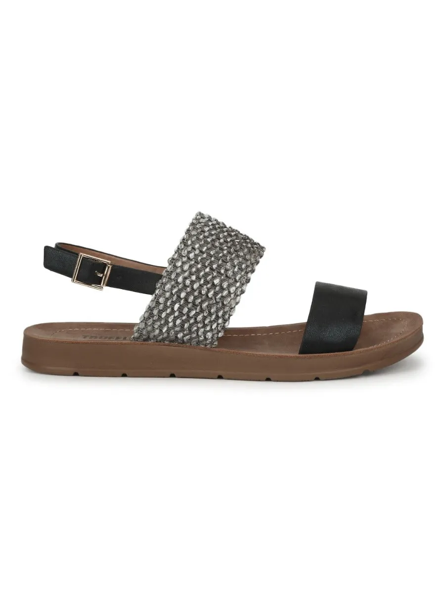 Schwarze PU Flache Sandalen mit Rückengurt
