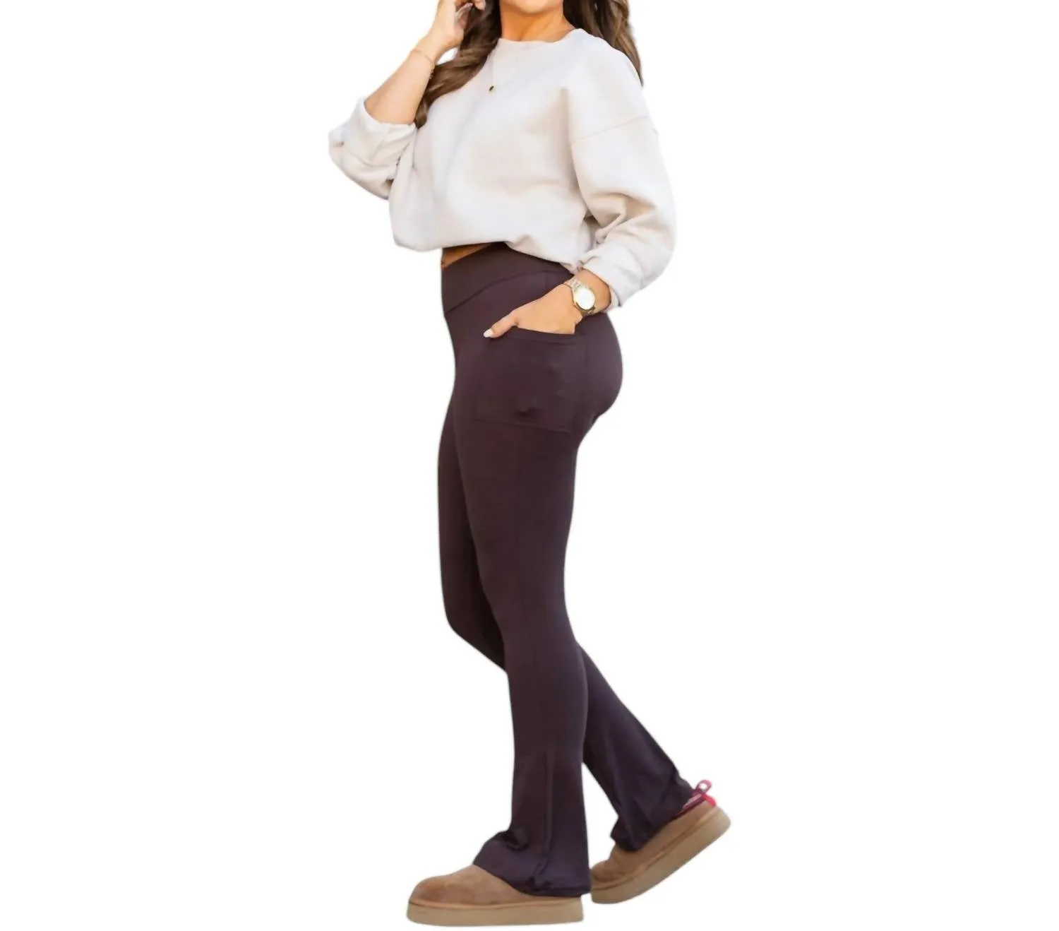 Brandy Flare Leggings Mit Taschen In Braun