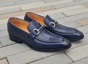 Blauer Glattleder-Slip-On-Loafer