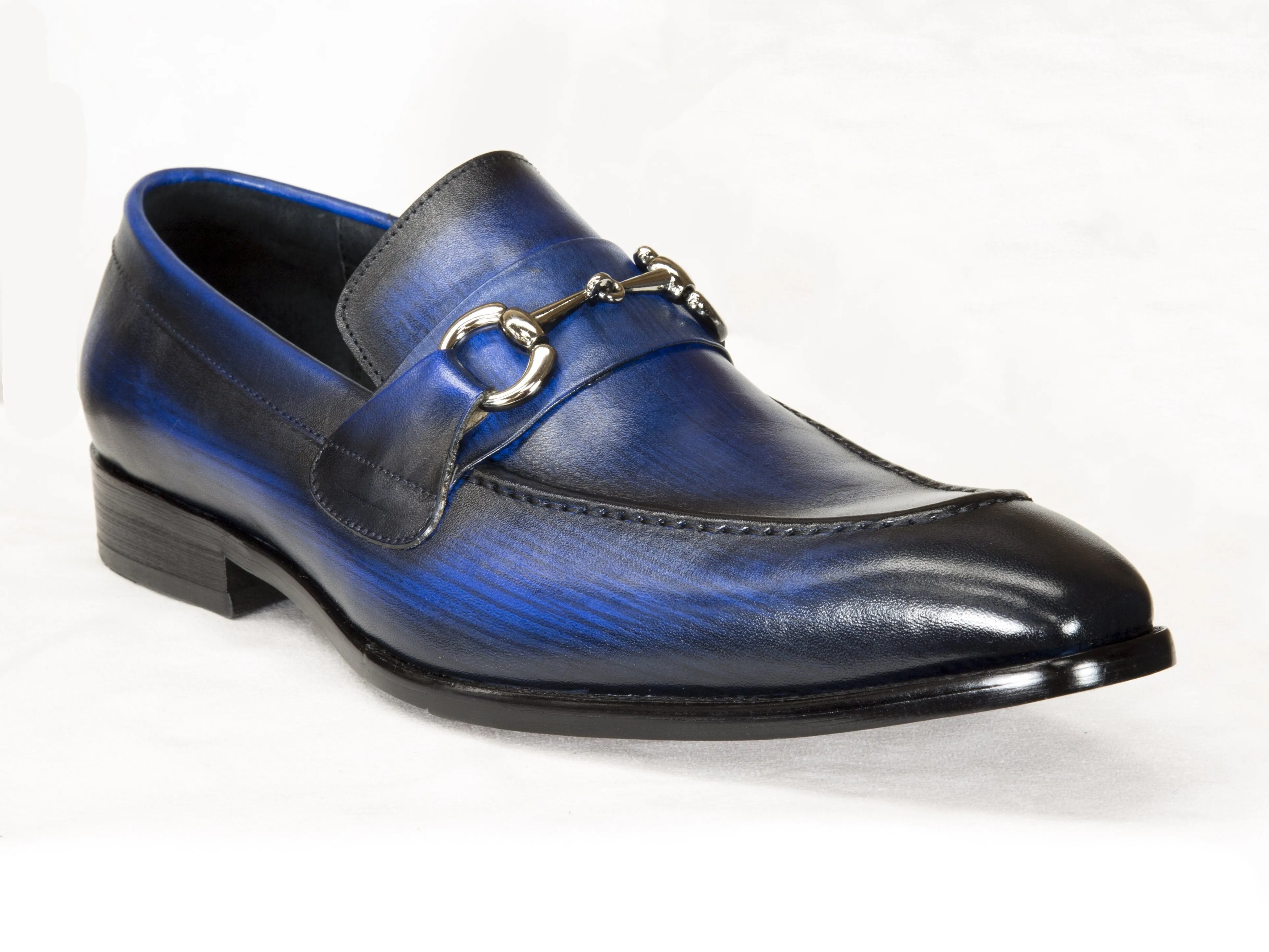 Blauer Glattleder-Slip-On-Loafer