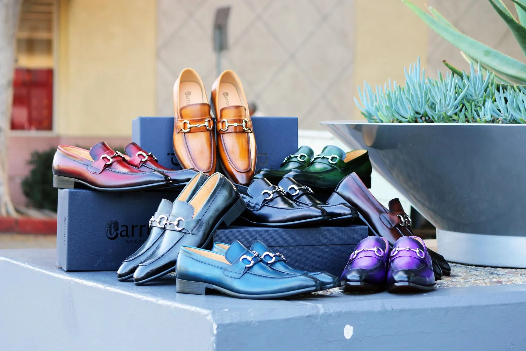 Blauer Glattleder-Slip-On-Loafer