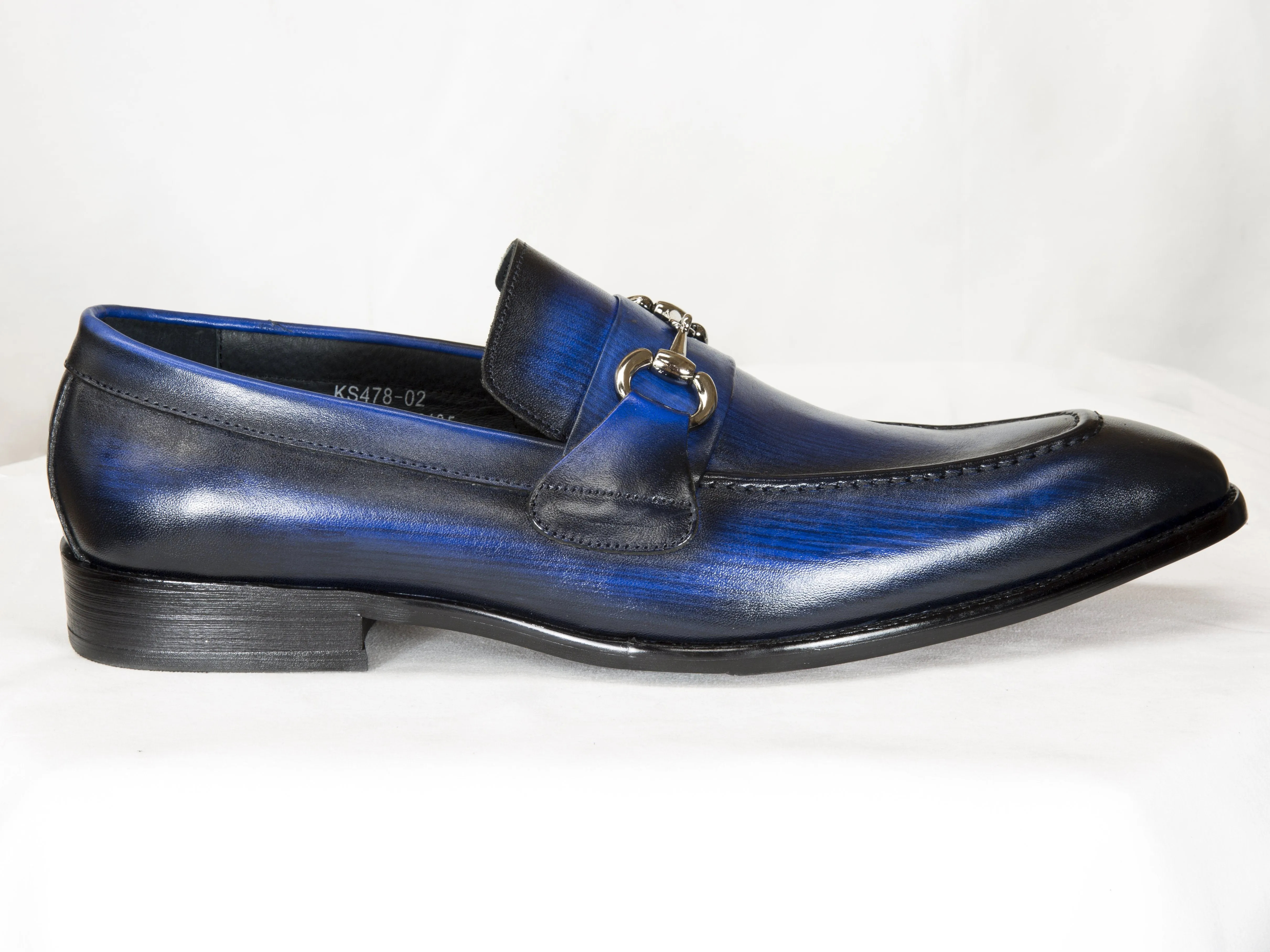 Blauer Glattleder-Slip-On-Loafer