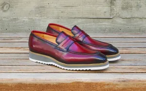 Burgunderfarbene Penny Loafer aus Kalbsleder mit Schlupf