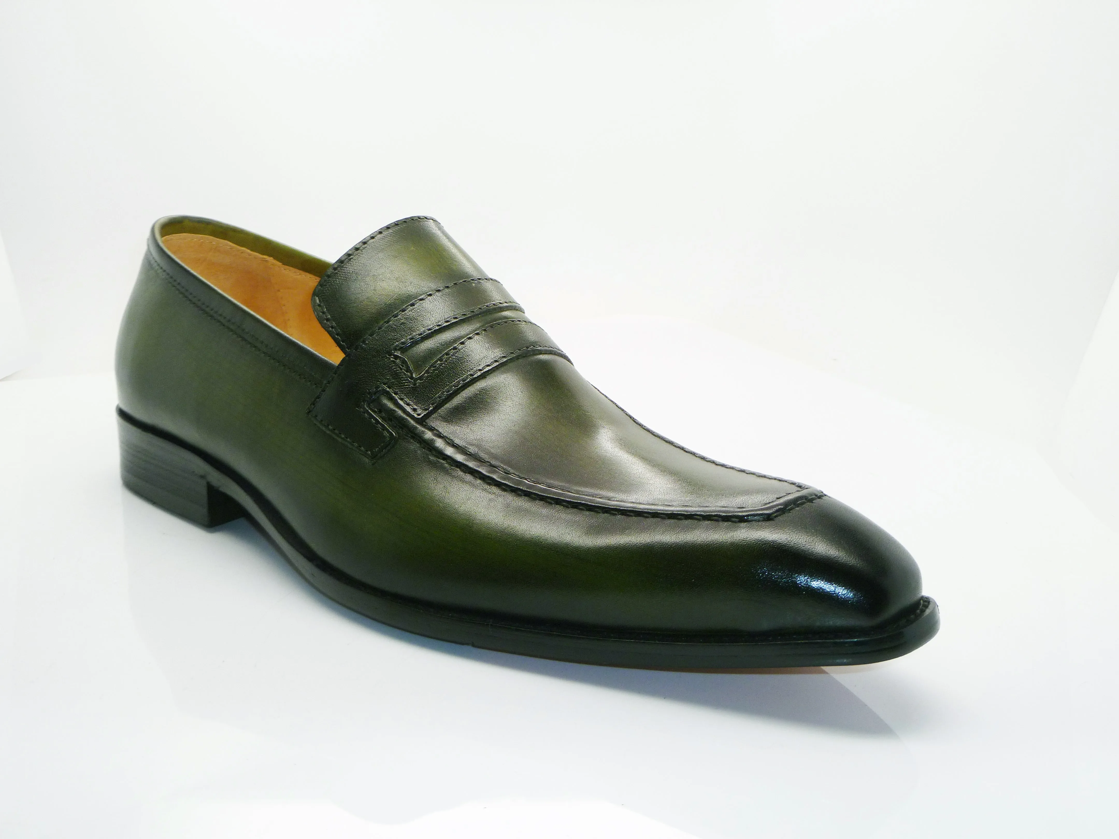 Kalbsleder-Penny-Loafer im Slip-On-Design in Olive