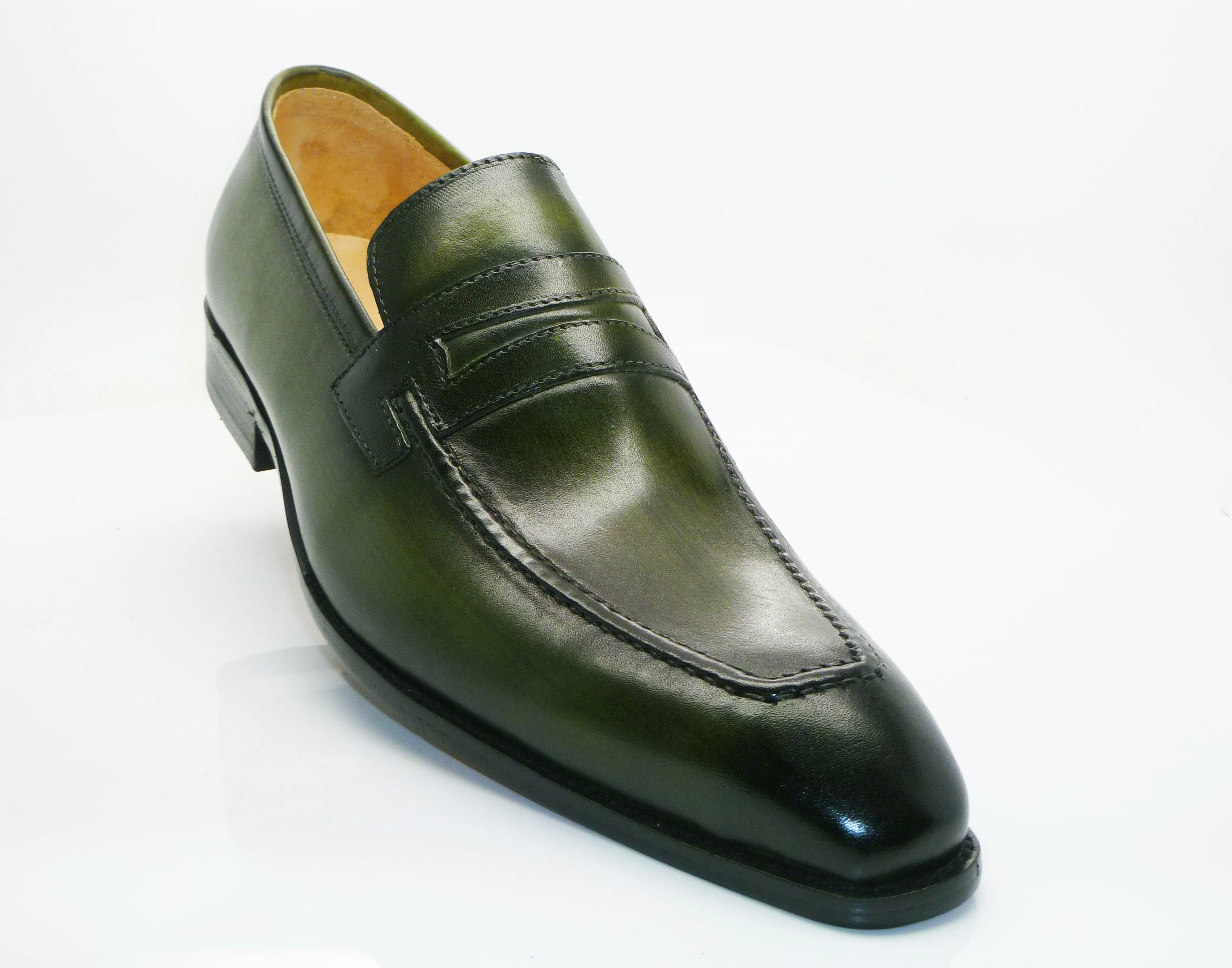 Kalbsleder-Penny-Loafer im Slip-On-Design in Olive