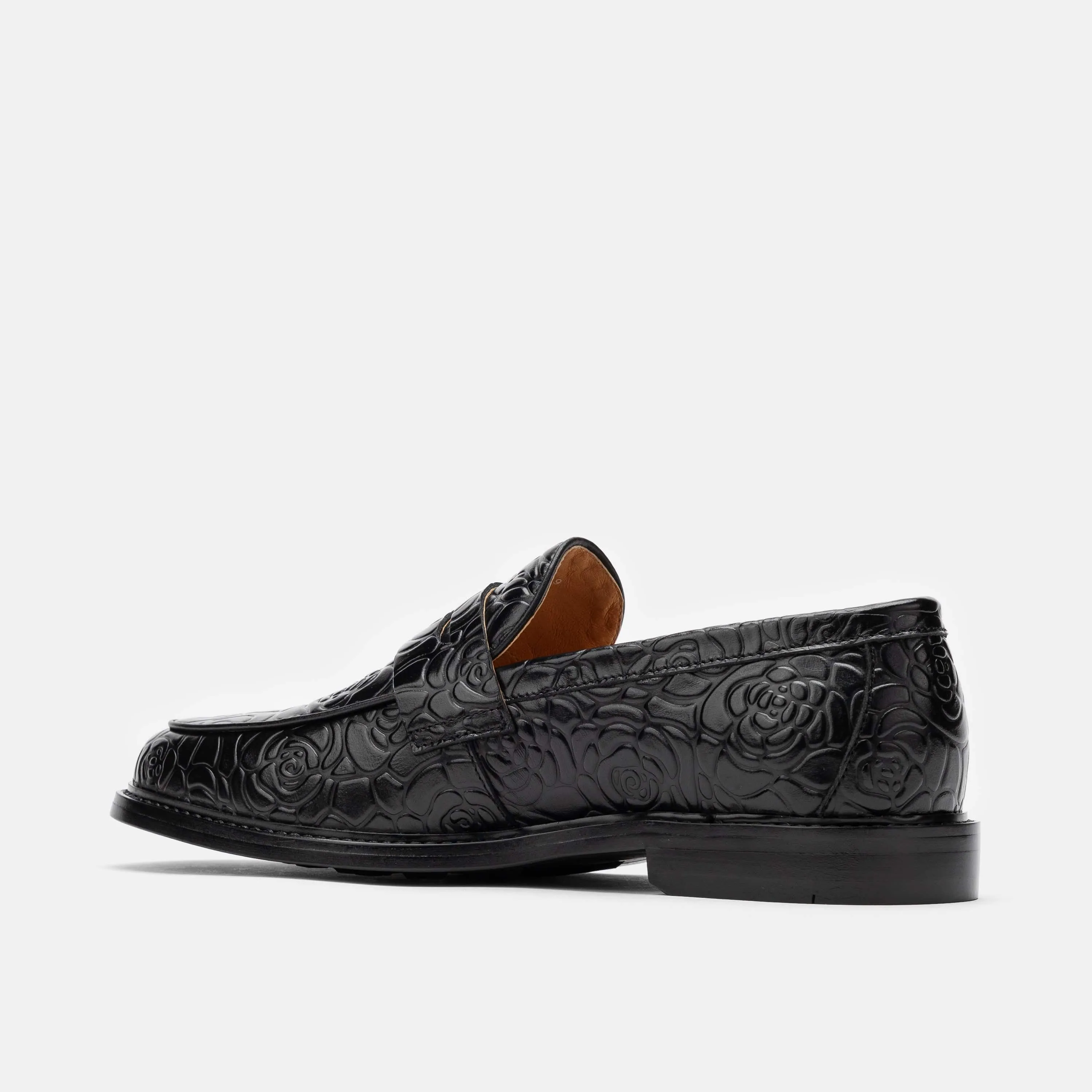 Calum Schwarze Blumen-Penny-Loafer aus Leder