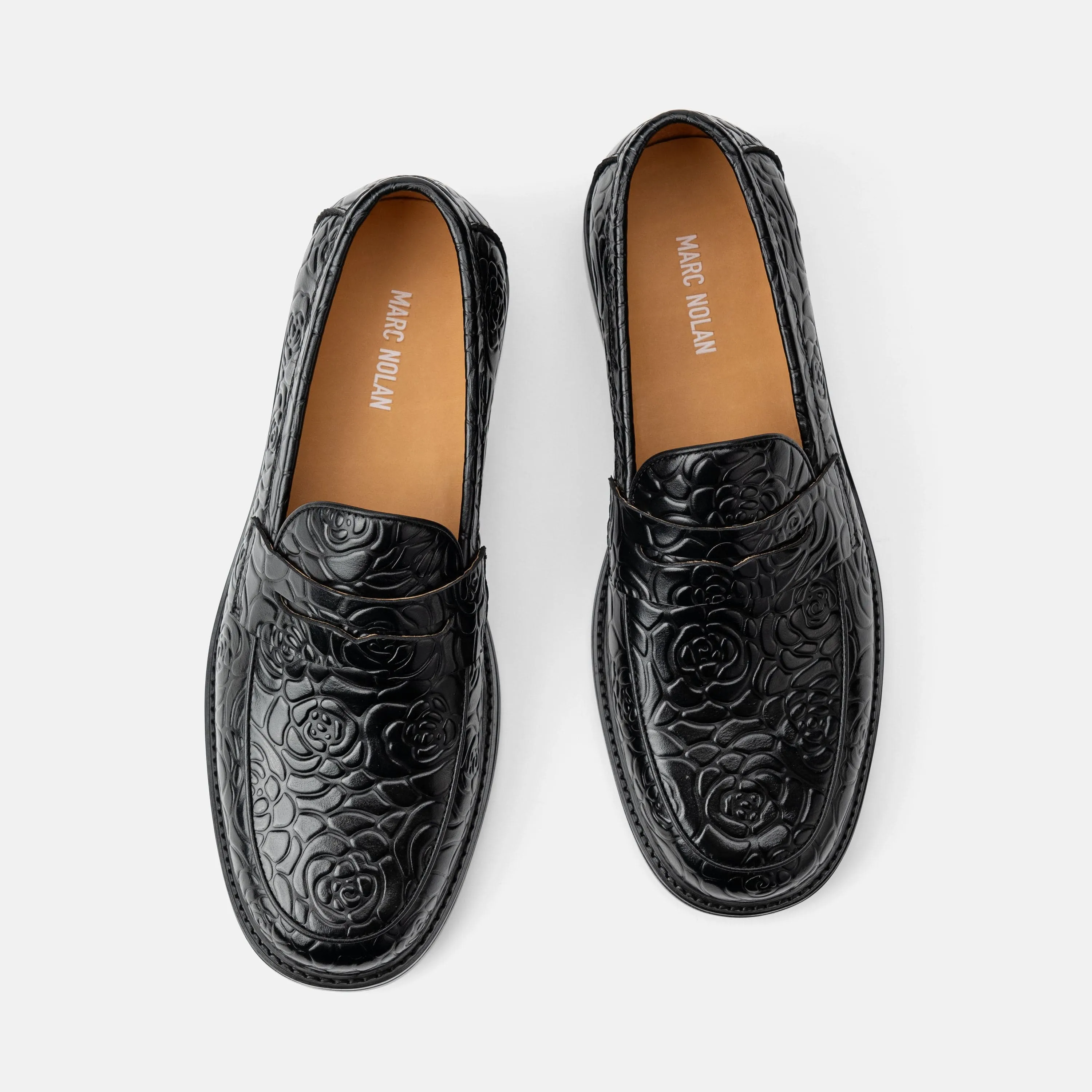 Calum Schwarze Blumen-Penny-Loafer aus Leder