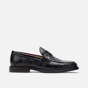 Calum Schwarze Blumen-Penny-Loafer aus Leder
