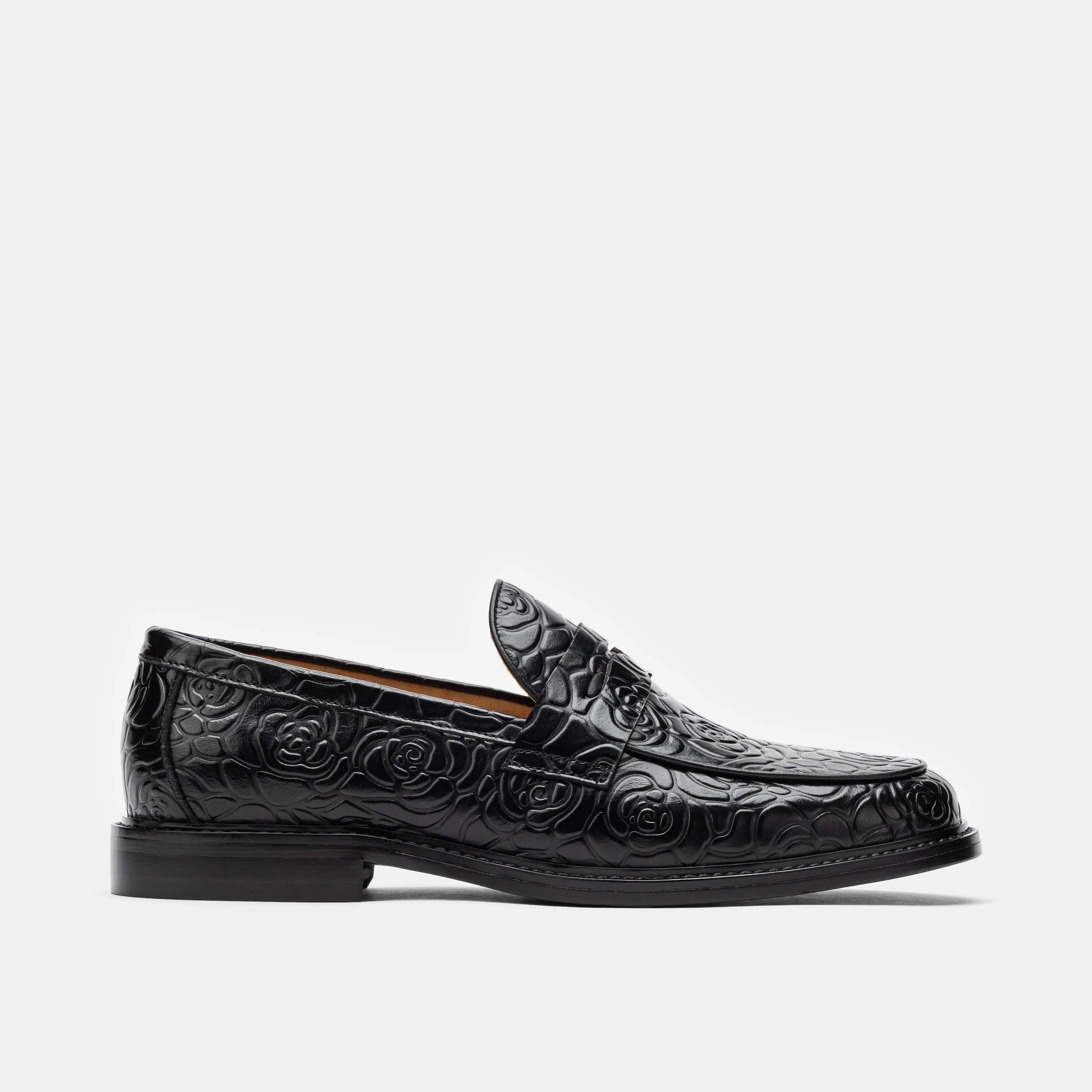 Calum Schwarze Blumen-Penny-Loafer aus Leder