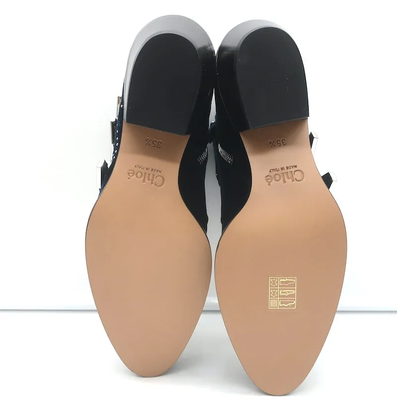 Chloe Susanna Steppede Samt Knöchelstiefel Marine Größe 35.5 Schnallen Stiefel NEU