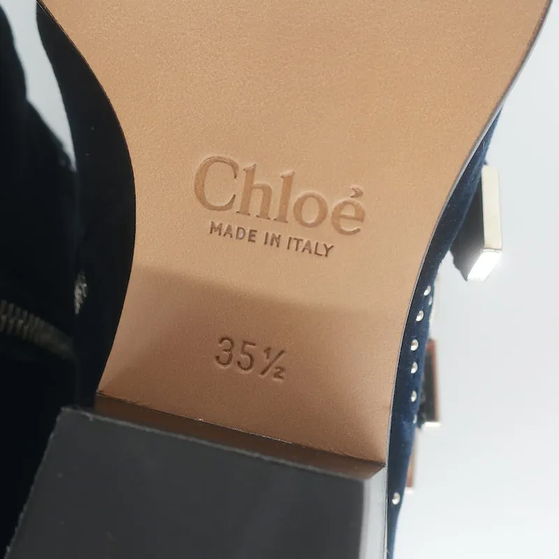 Chloe Susanna Steppede Samt Knöchelstiefel Marine Größe 35.5 Schnallen Stiefel NEU