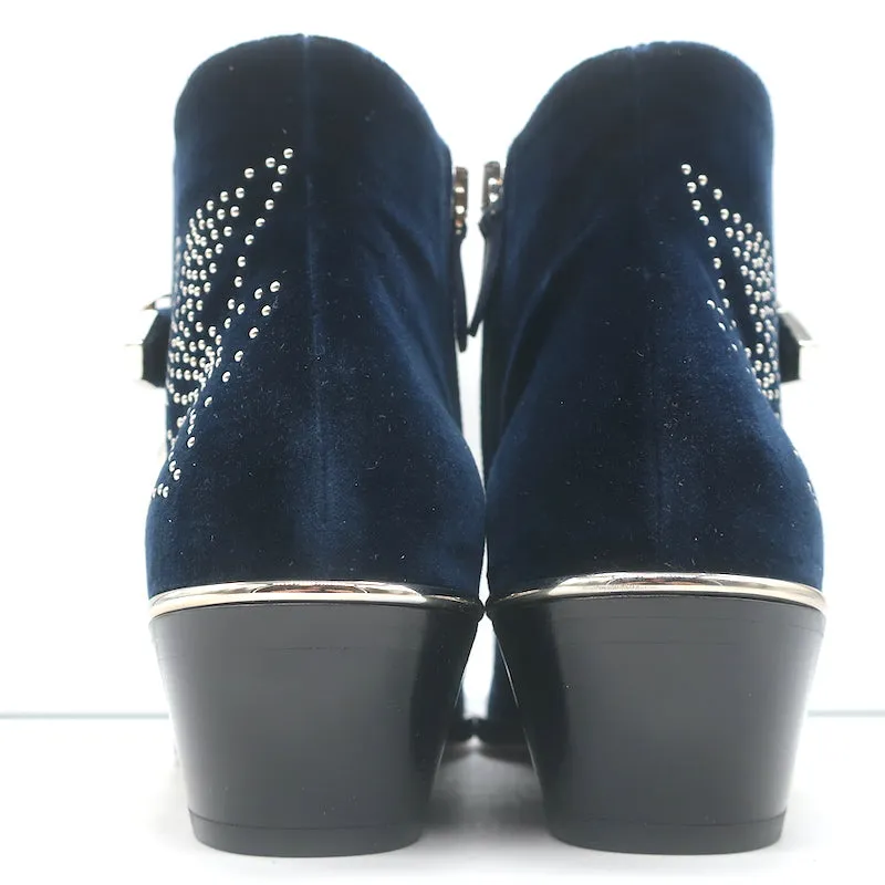 Chloe Susanna Steppede Samt Knöchelstiefel Marine Größe 35.5 Schnallen Stiefel NEU