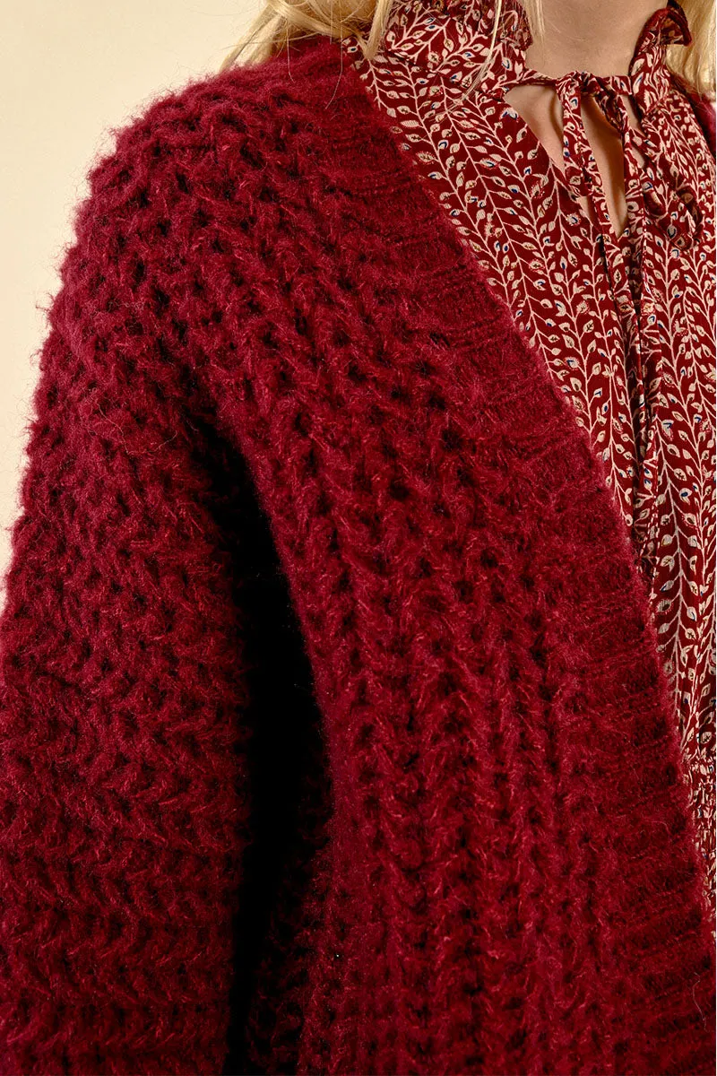 Dicker Strickcardigan in Bordeaux