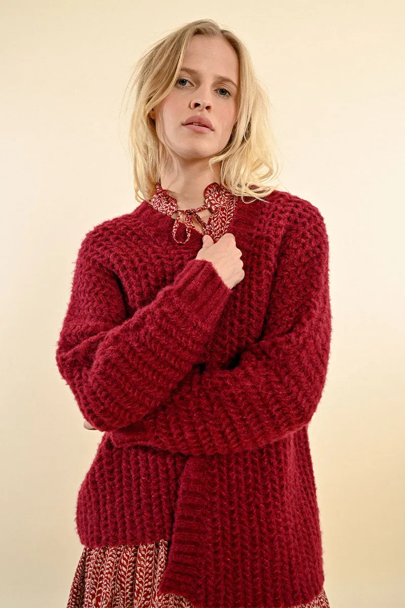 Dicker Strickcardigan in Bordeaux