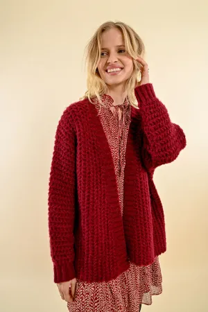Dicker Strickcardigan in Bordeaux