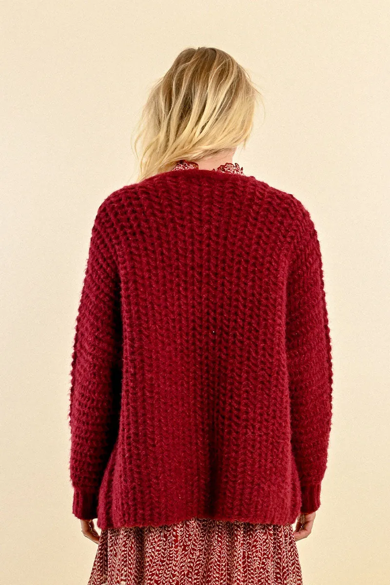 Dicker Strickcardigan in Bordeaux