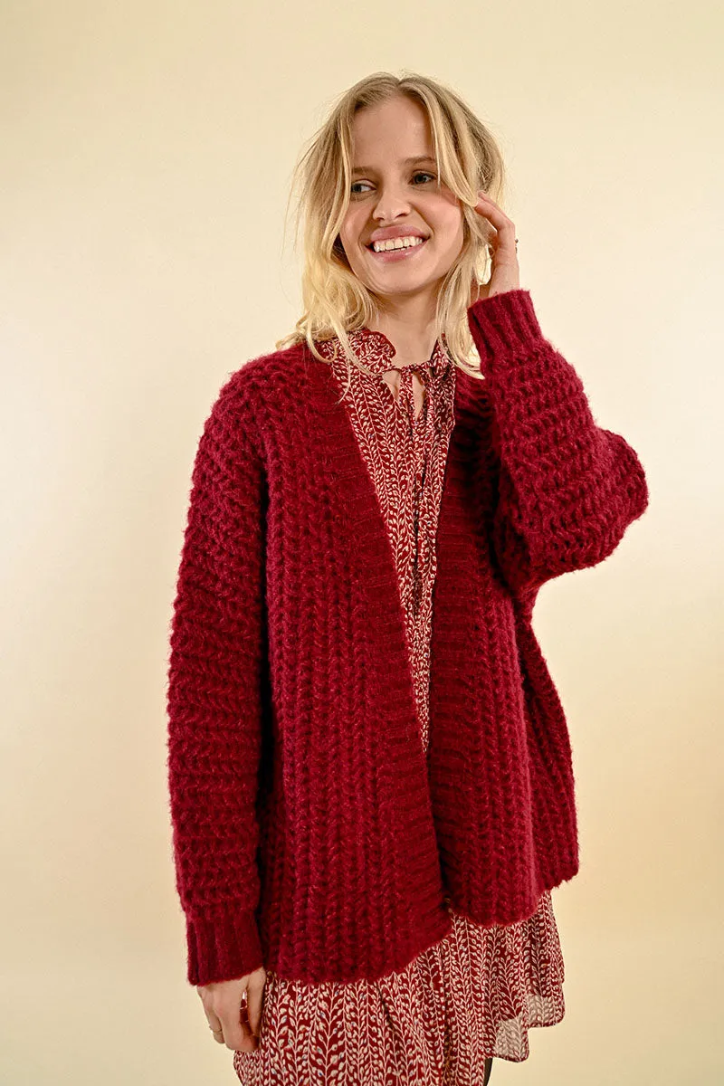 Dicker Strickcardigan in Bordeaux