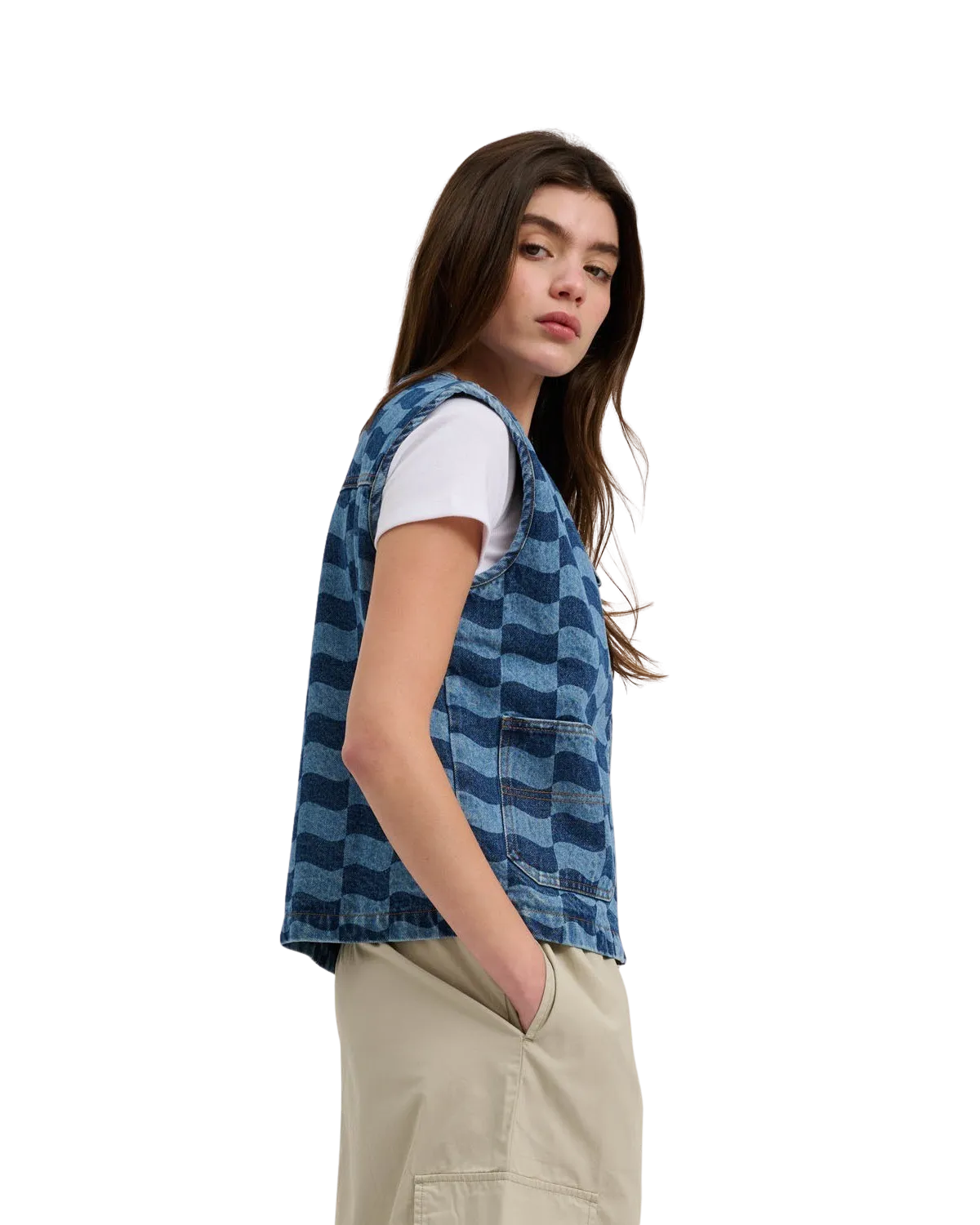 Klassisches Label Gilet in Blau-Wellen-Karo