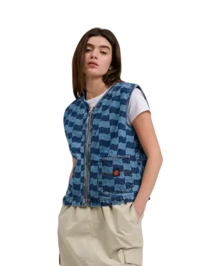 Klassisches Label Gilet in Blau-Wellen-Karo