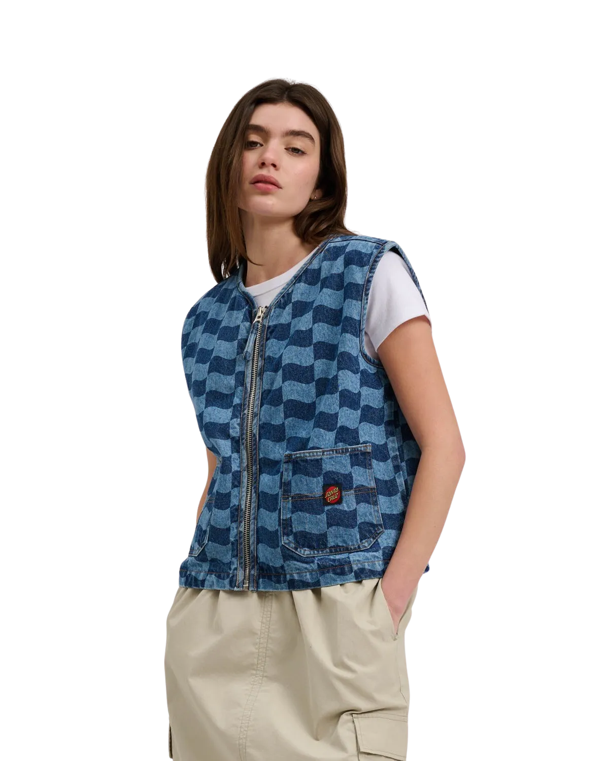 Klassisches Label Gilet in Blau-Wellen-Karo