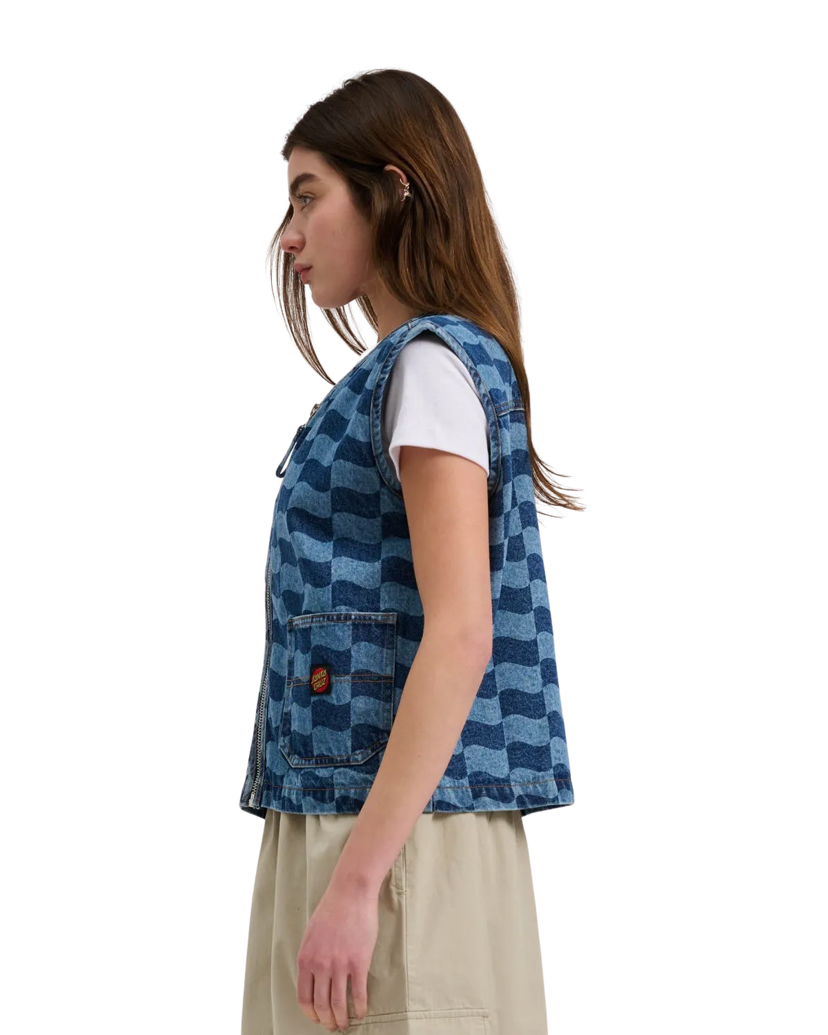 Klassisches Label Gilet in Blau-Wellen-Karo