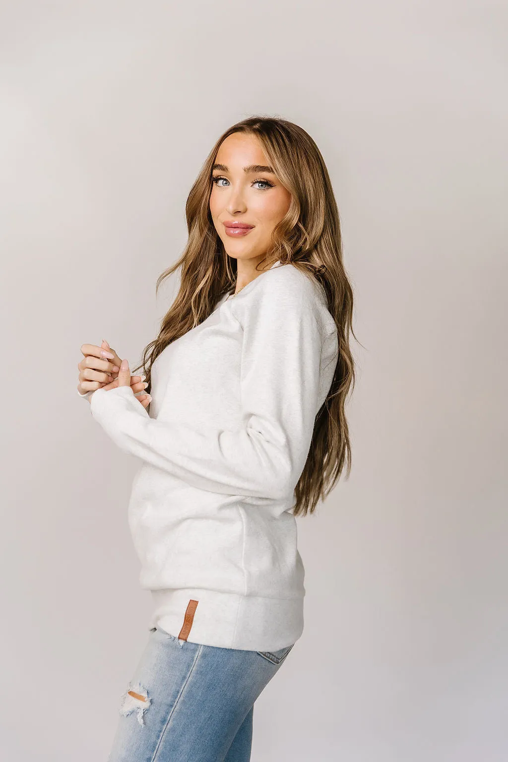 Klassischer Pullover-Sweatshirt - Puder