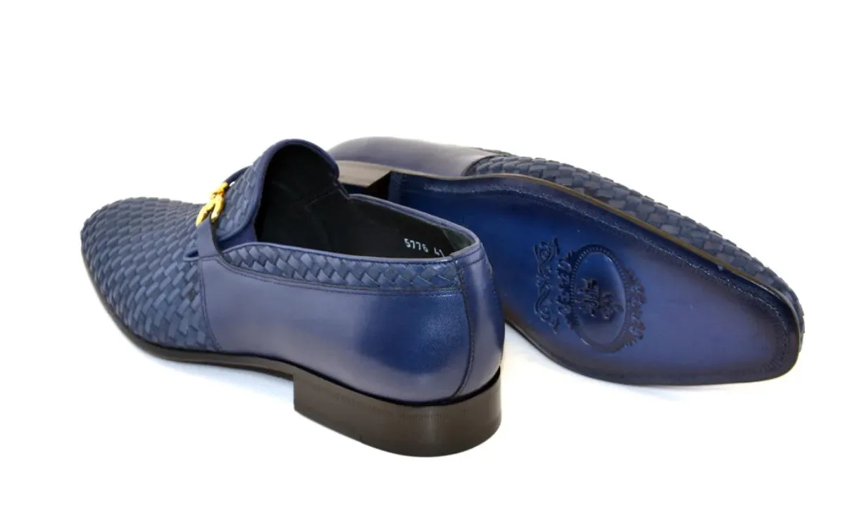 Corrente Woven Calfskin & Suede Slip-On Schuh Blau