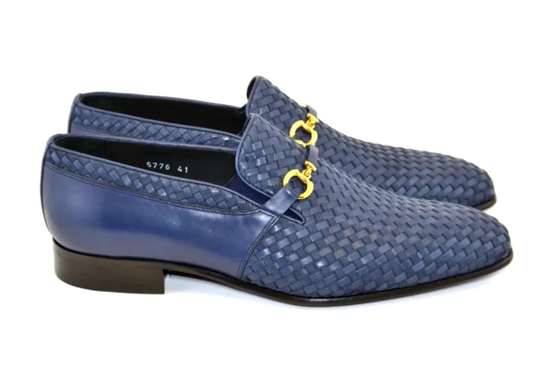 Corrente Woven Calfskin & Suede Slip-On Schuh Blau
