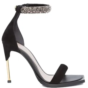 Kristall Wildleder High Heel Sandalen, Schwarze Schuhe_Alexander Mcqueen