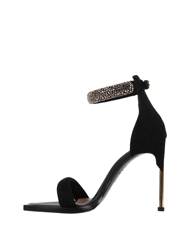 Kristall Wildleder High Heel Sandalen, Schwarze Schuhe_Alexander Mcqueen