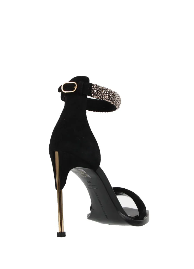 Kristall Wildleder High Heel Sandalen, Schwarze Schuhe_Alexander Mcqueen