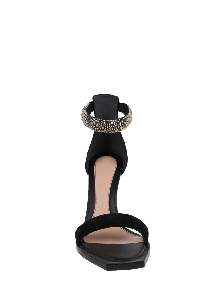 Kristall Wildleder High Heel Sandalen, Schwarze Schuhe_Alexander Mcqueen