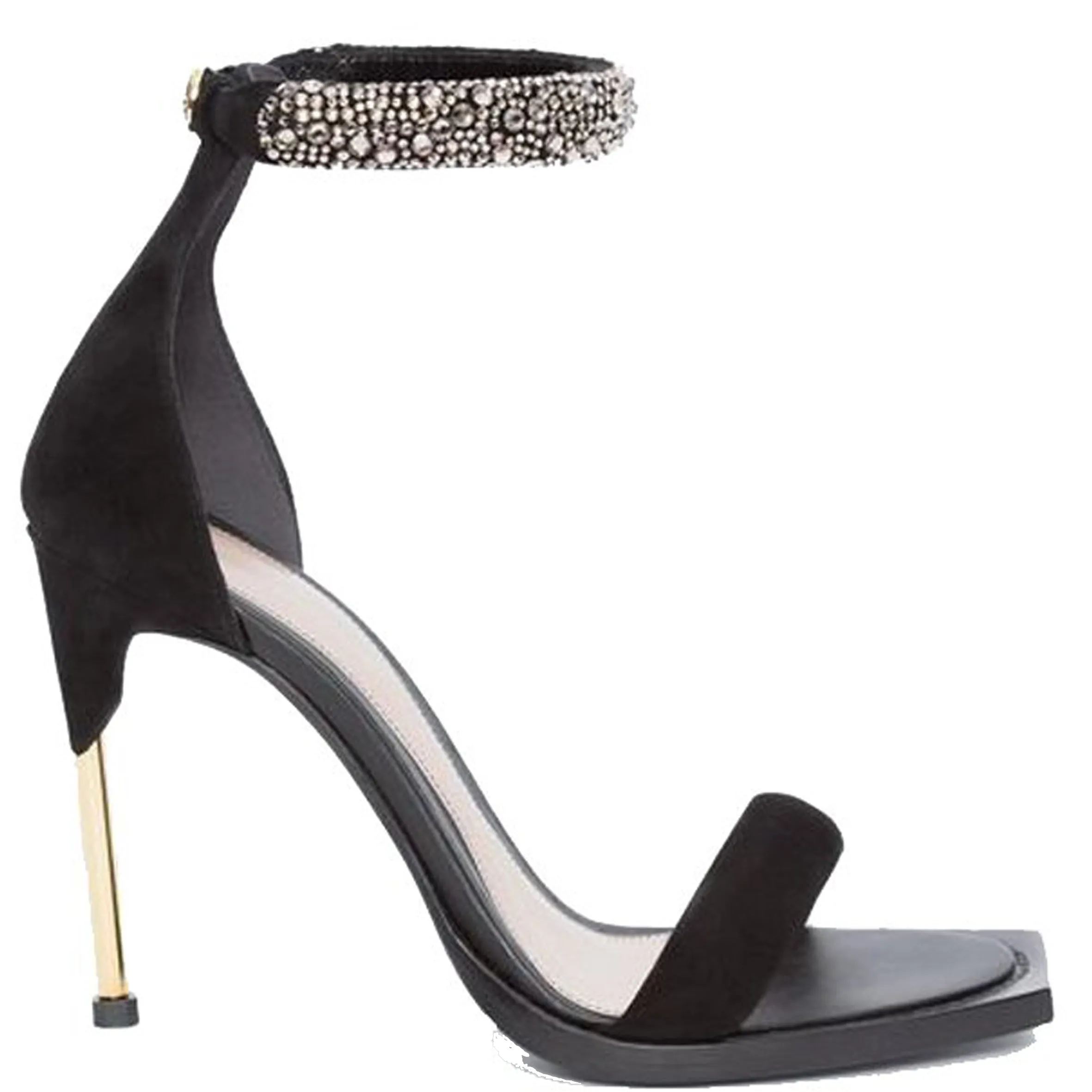 Kristall Wildleder High Heel Sandalen, Schwarze Schuhe_Alexander Mcqueen