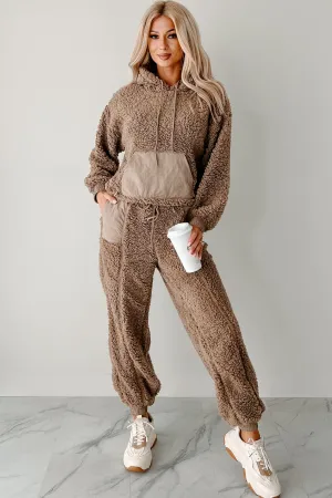 Kuscheliges Zweiteiliges Fleece-Lounge-Set (Mokka)