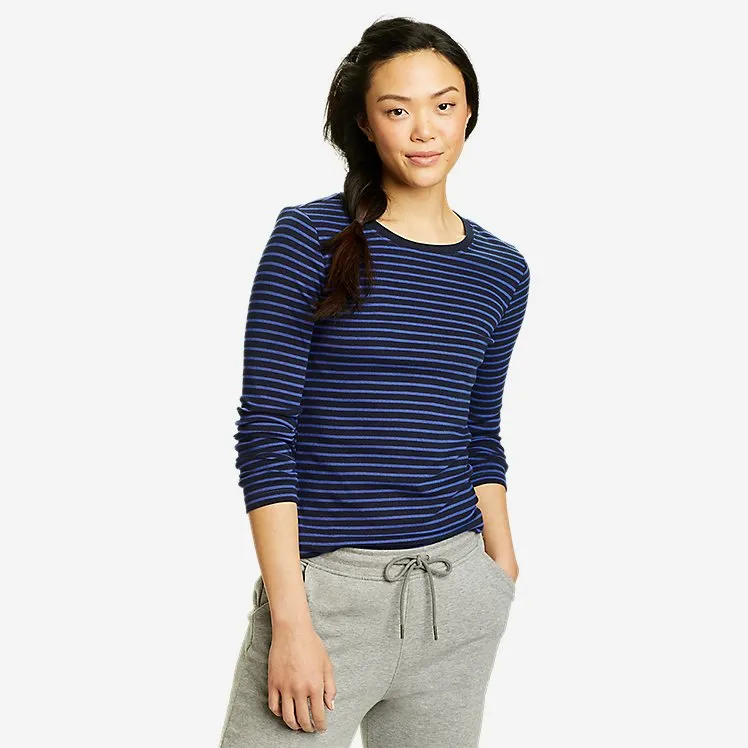 Eddie Bauer Damen-Lieblings-Langarm-Crew-T-Shirt - Gestreift - Bluebell Eddie Bauer