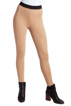 Elastische Bund-Kompressions-Ponte-Leggings in Braun
