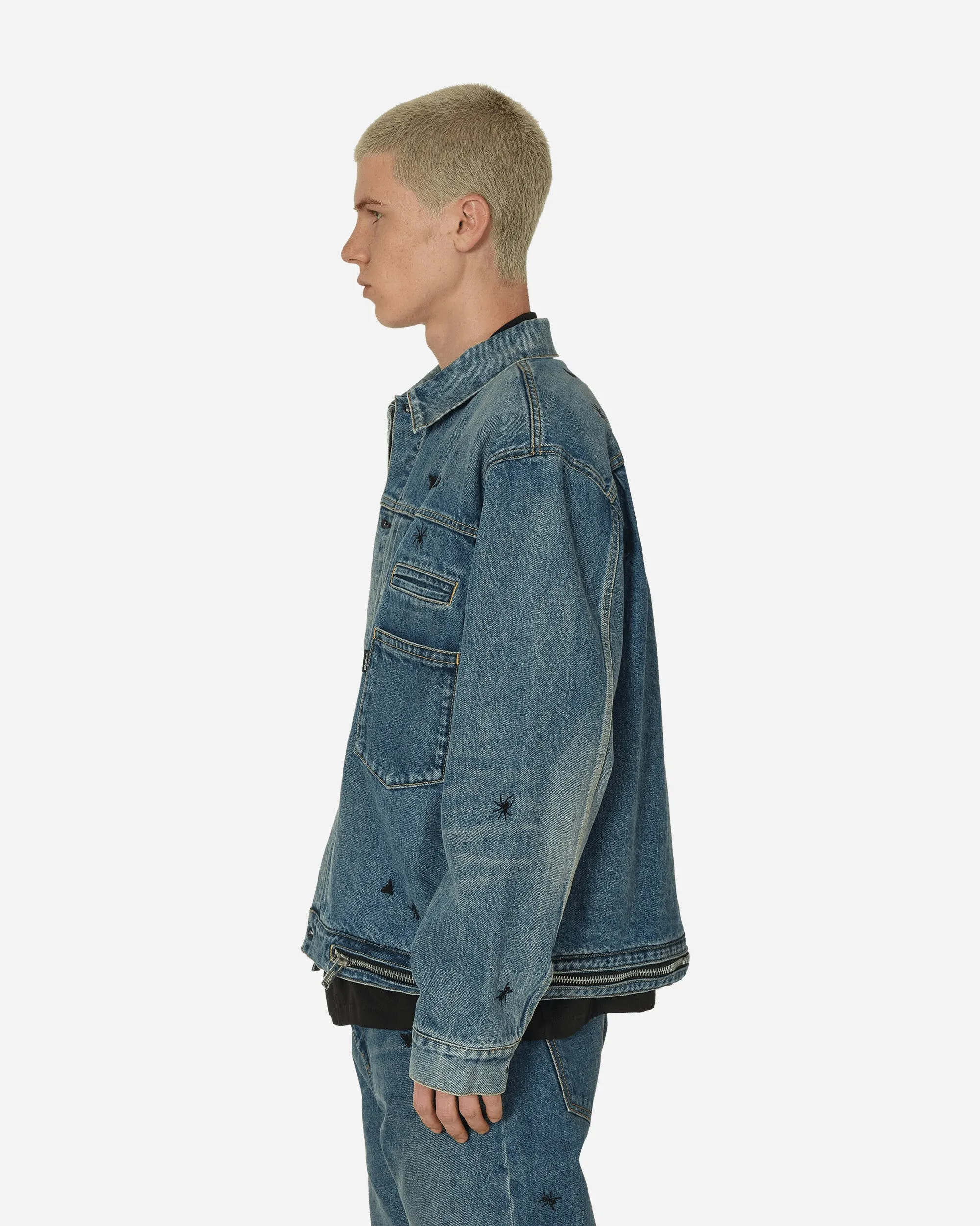 Bestickte Denim-Jacke Hellblau Indigo
