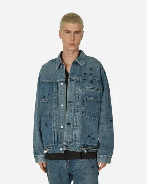 Bestickte Denim-Jacke Hellblau Indigo