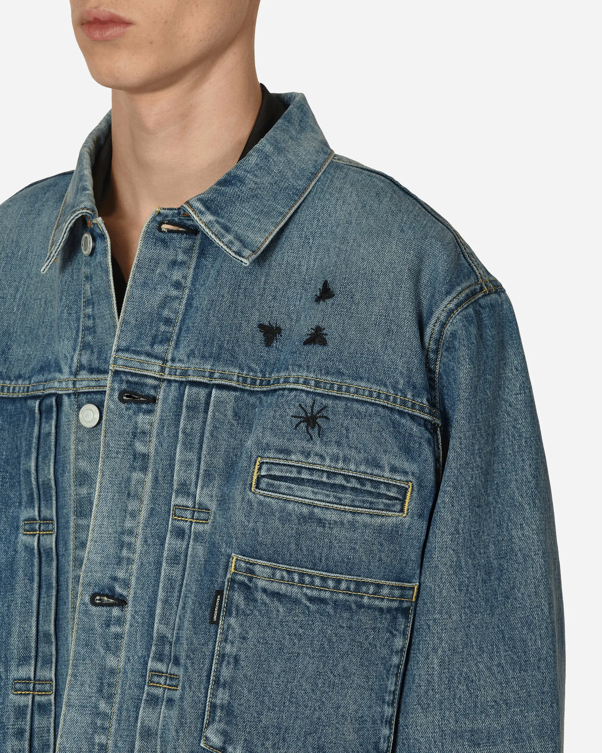 Bestickte Denim-Jacke Hellblau Indigo