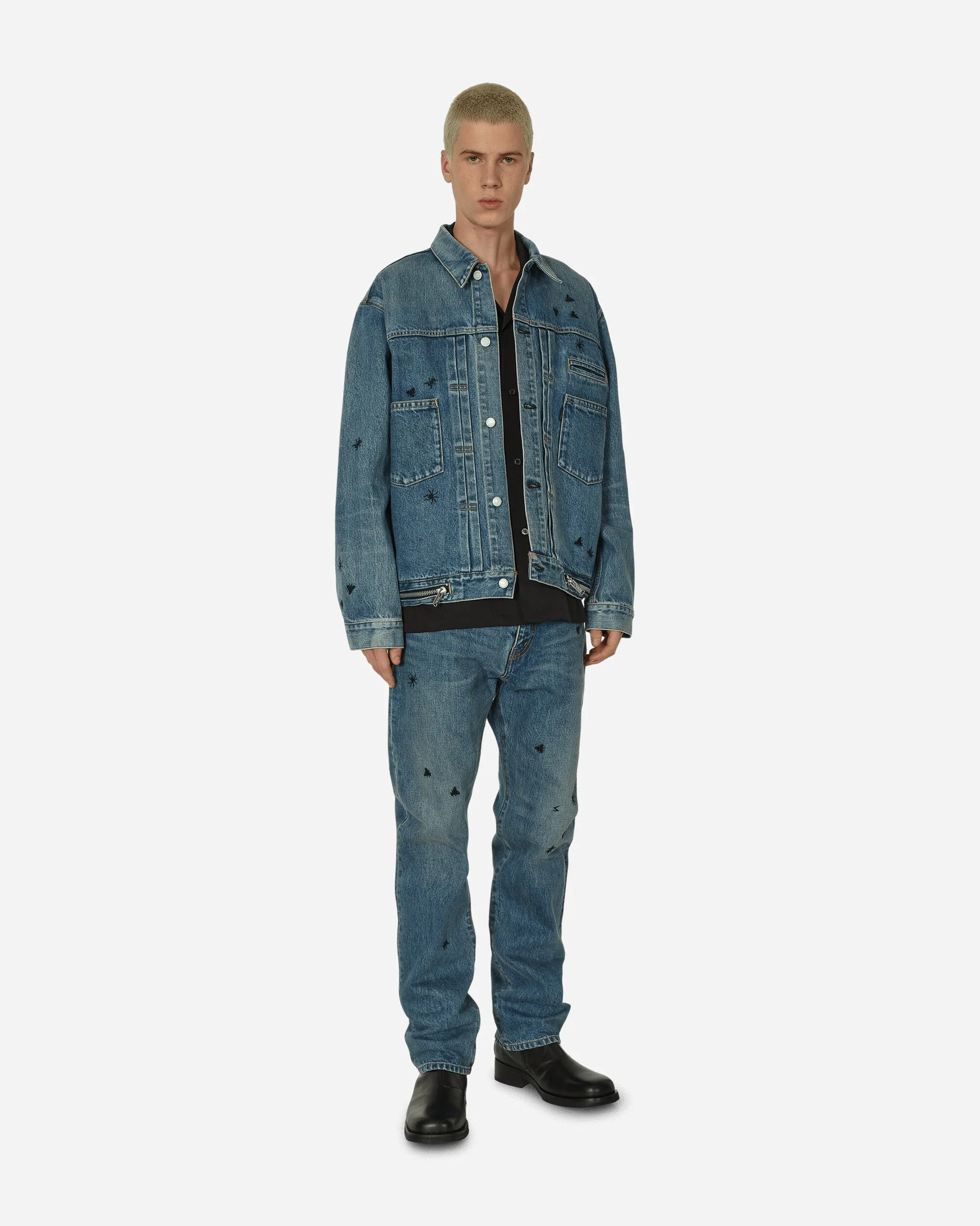 Bestickte Denim-Jacke Hellblau Indigo