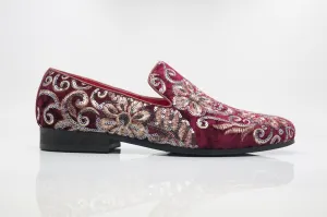 Bestickter Samt-Slip-On-Loafer Rubin