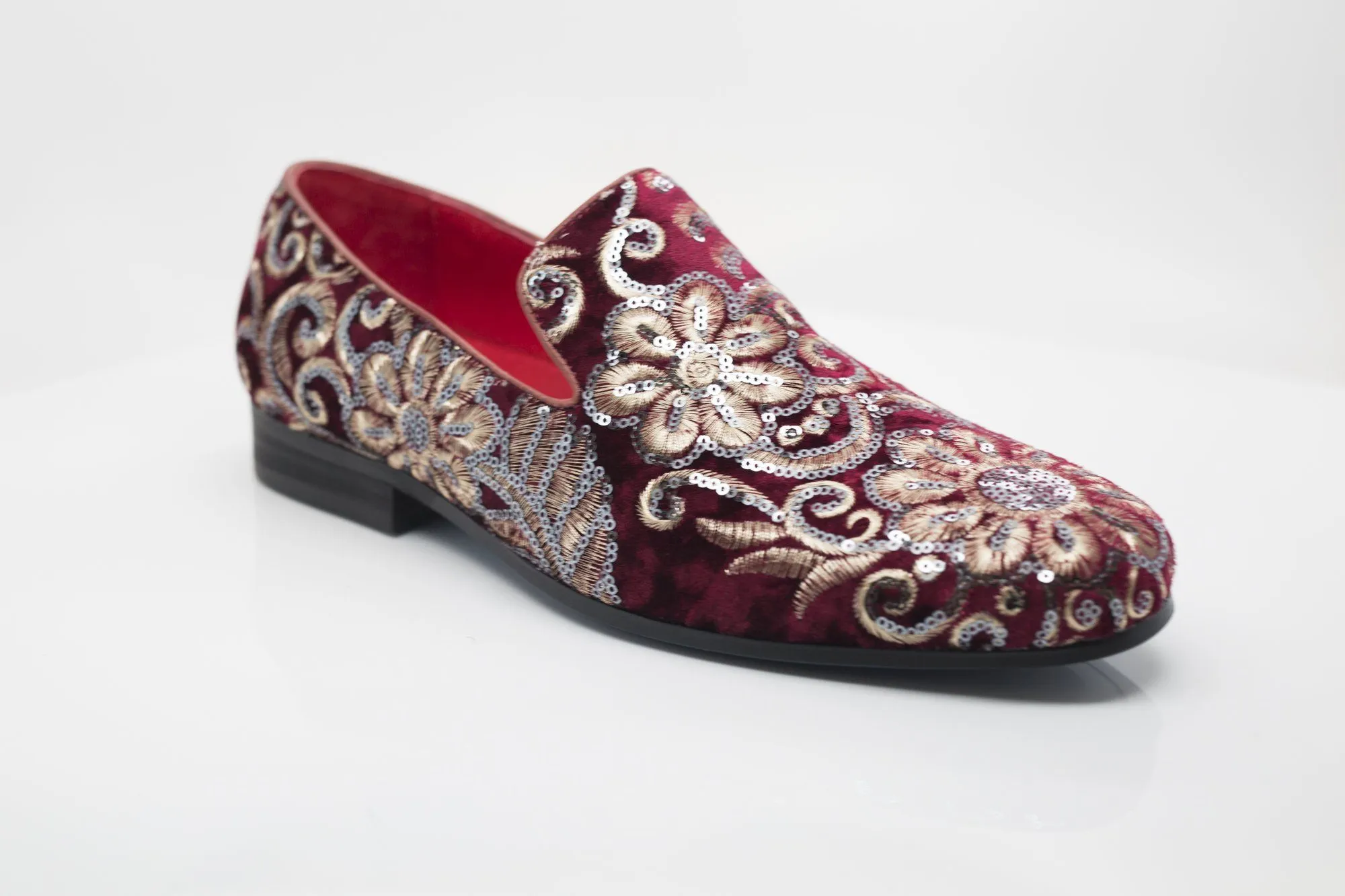 Bestickter Samt-Slip-On-Loafer Rubin
