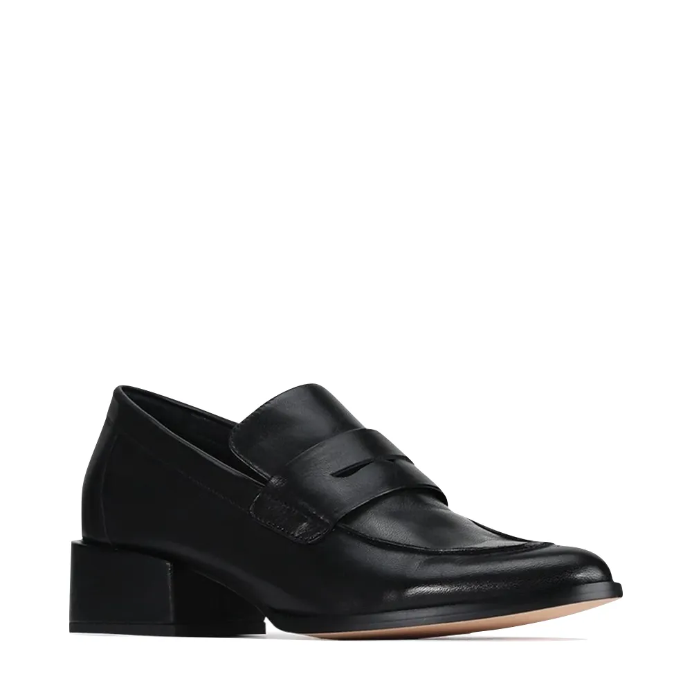 EOS Footwear Damen Cass Leder-Penny-Loafer mit Absatz in Schwarz