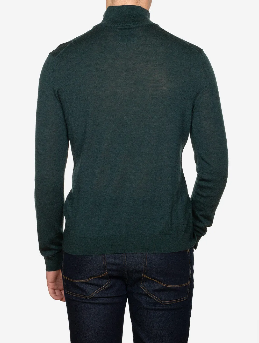 Extrafeine Merinowolle Halbzip Tartan Grün