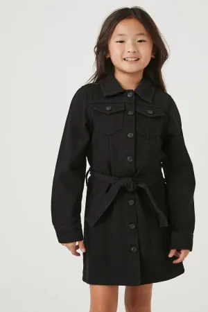Forever 21 Mädchen Denim Shirt-Kleid mit Bindegürtel (Kinder) Schwarz Forever 21