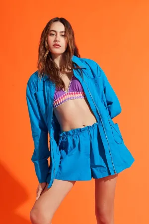 Forever 21 Damen Utility-Jacke mit Kordelzug in Ibiza Blau Forever 21