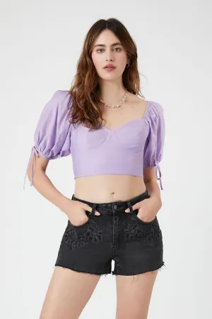 Forever 21 Damen Bestickte Blumen Denim Shorts Gewaschen Schwarz Forever 21