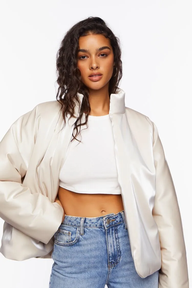 Forever 21 Damen Open-Front Puffer Bubble Mantel Jacke Creme Forever 21