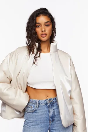 Forever 21 Damen Open-Front Puffer Bubble Mantel Jacke Creme Forever 21